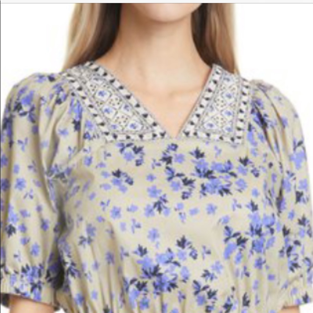 Nicole Miller country short floral Khaki multi blue dress size P NWT